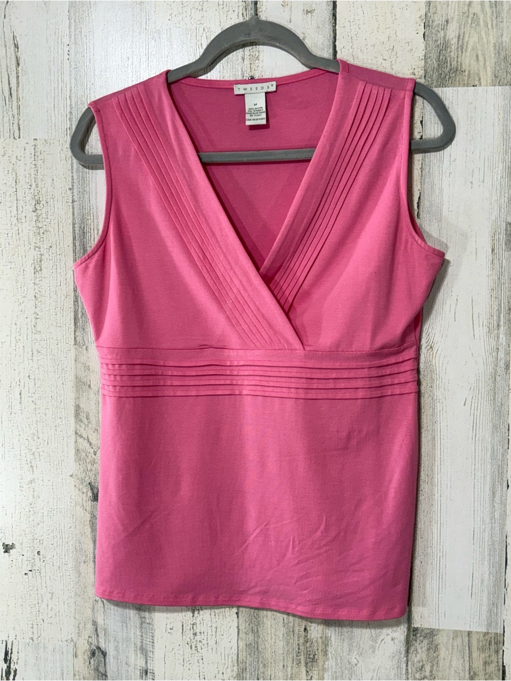Tweeds Bright Pink Pleated V-Neck Sleeveless Blouse